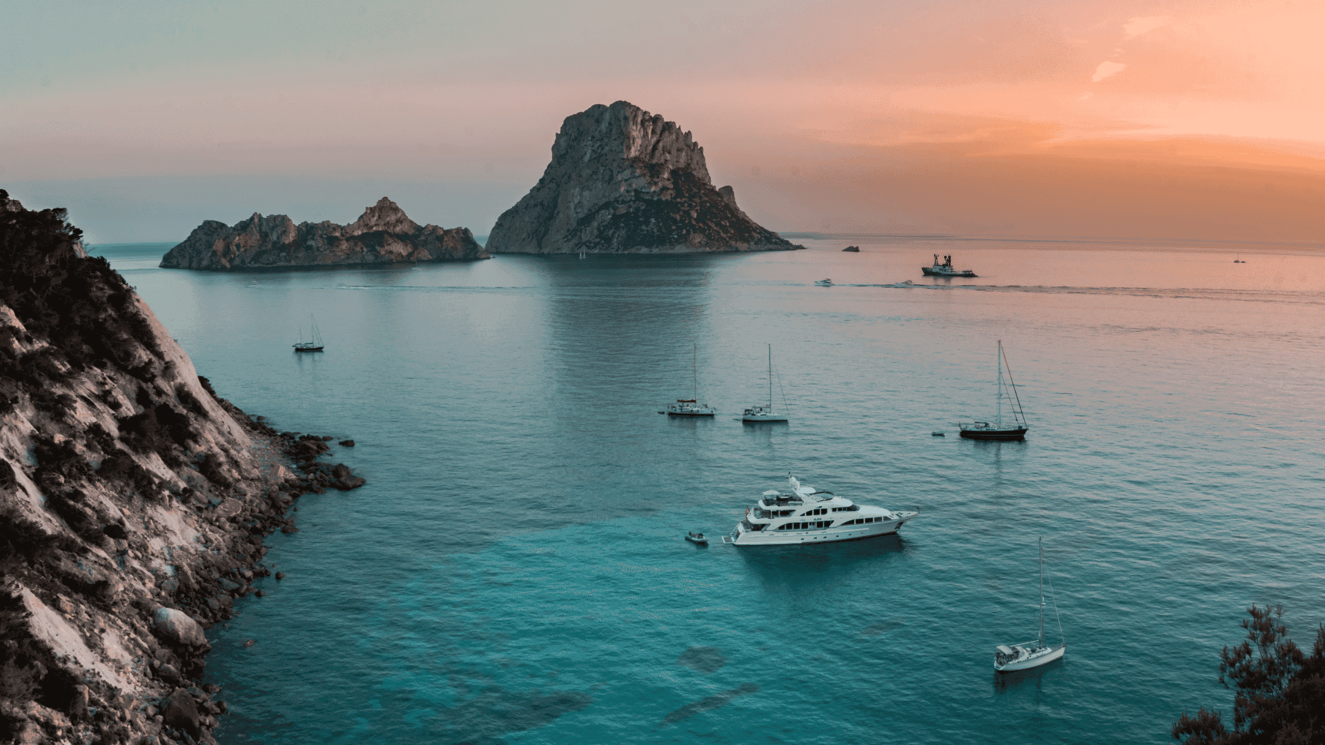 balearic islands yachts moored in spain sunrise sunset