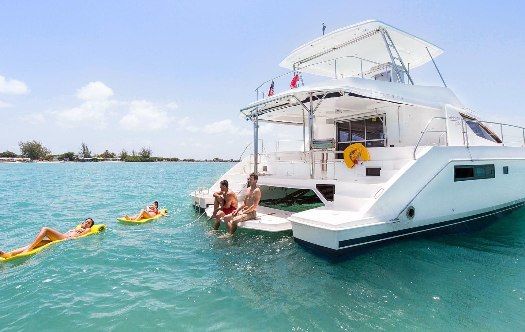 51 powercat people on swim platform and on water toys
