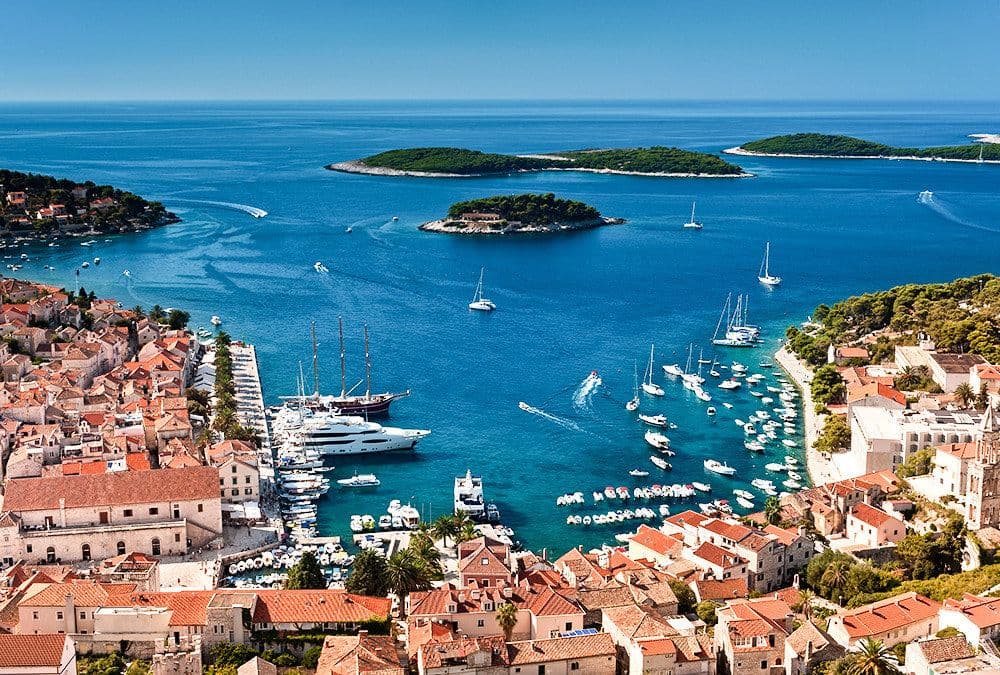 croatia dalmatian islands aerial shot yachts moored