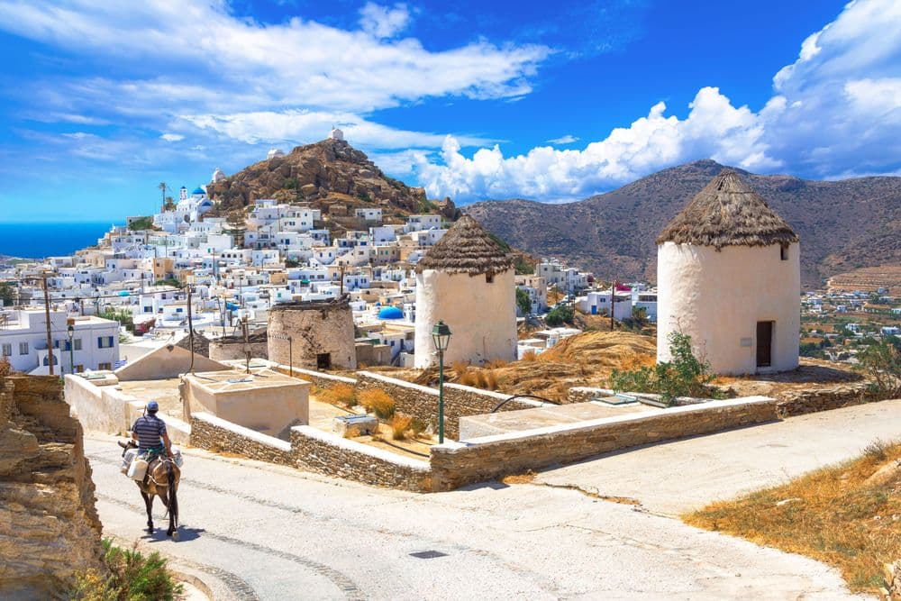 greece ios windmill donkey