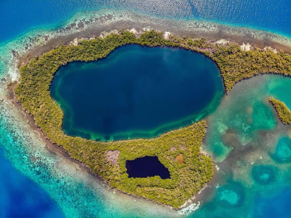belize aerial view bay in island