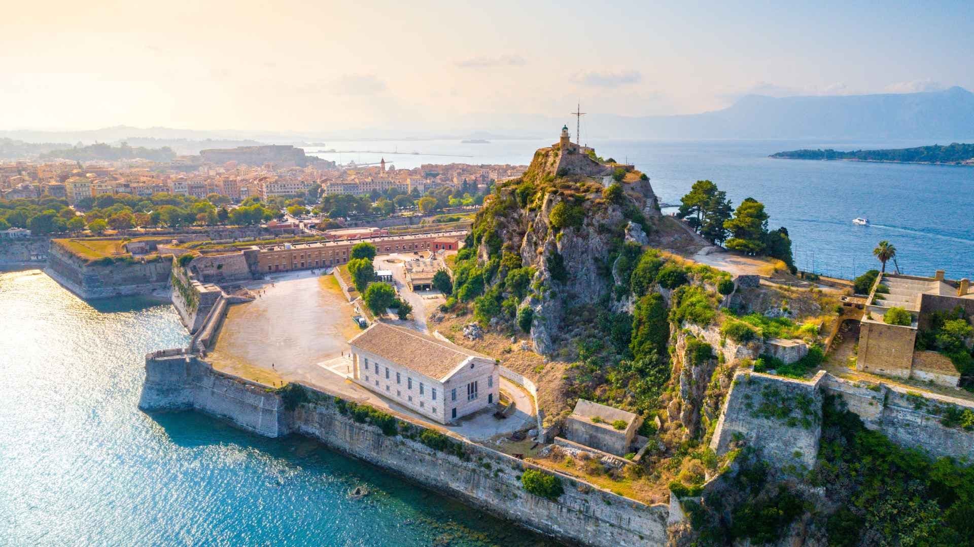 corfu old town church water