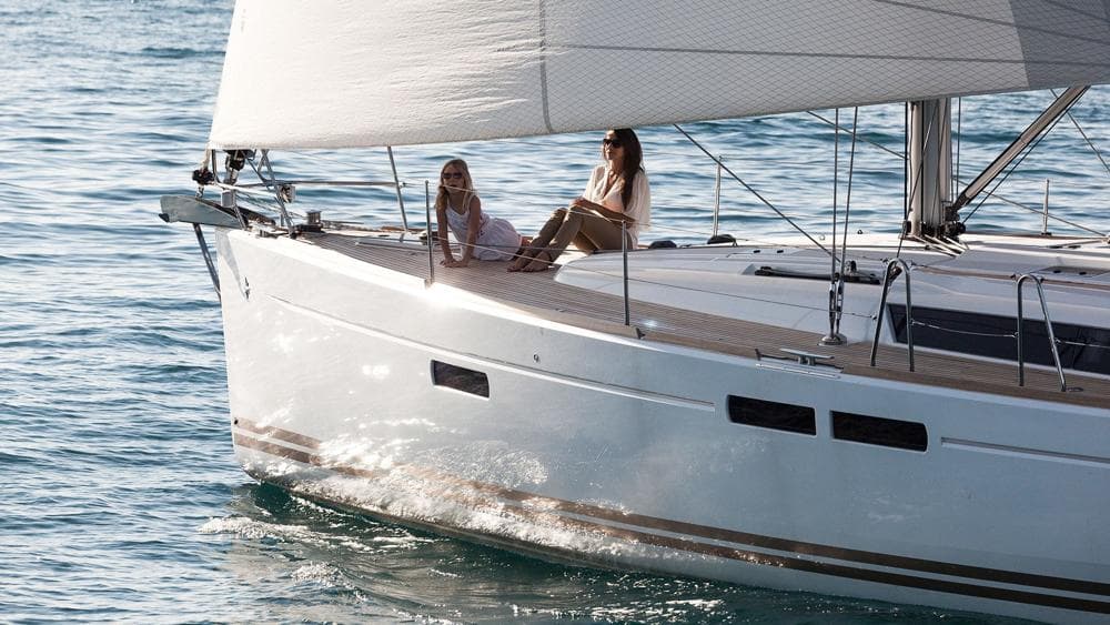 greece bareboat two women on the deck