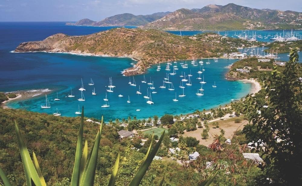 antigua bay boats moored in bvi
